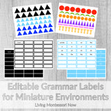 Editable Montessori Grammar Labels for Miniature Environments - Print Version