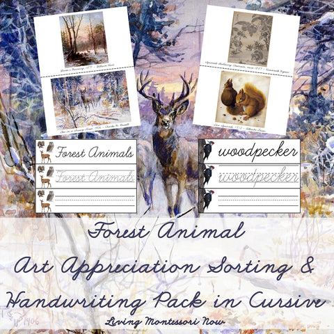Forest Animal Art Appreciation Sorting and Handwriting Pack in Cursive _ Living Montessori Now