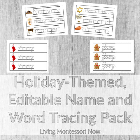 Holiday-Themed, Editable Name and Word Tracing Pack _ Living Montessori Now