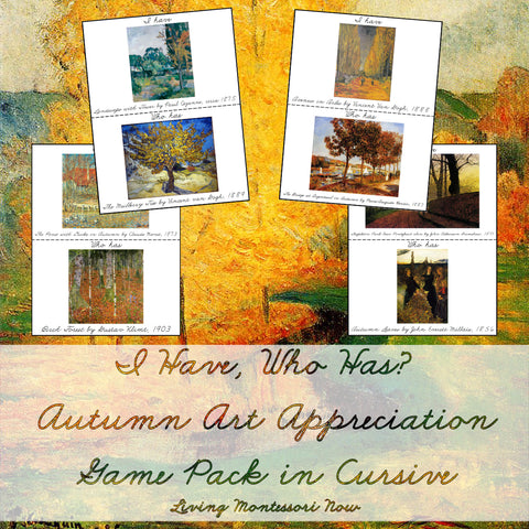 I Have, Who Has? Autumn Art Appreciation Game Pack in Cursive