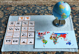 North America Passport Stamp 3-Part Cards with Pin Map and Flag _ Living Montessori Now