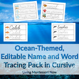 Ocean-Themed, Editable Name and  Word Tracing Pack in Cursive