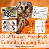 Owl Game, Puzzle, and Editable Tracing Pack in Print