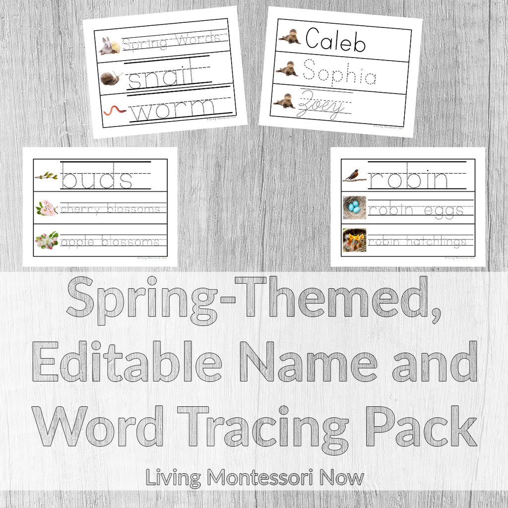 Spring-Themed, Editable Name and Word Tracing Pack – Living Montessori Now