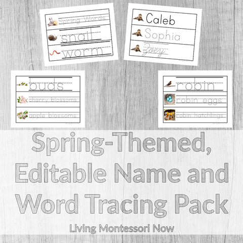 Spring-Themed, Editable Name and Word Tracing Pack