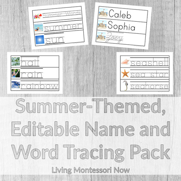 Summer-Themed, Editable Name and Word Tracing Pack